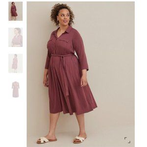 TORRID MIDI RAYON SLUB BELTED SHIRTDRESS